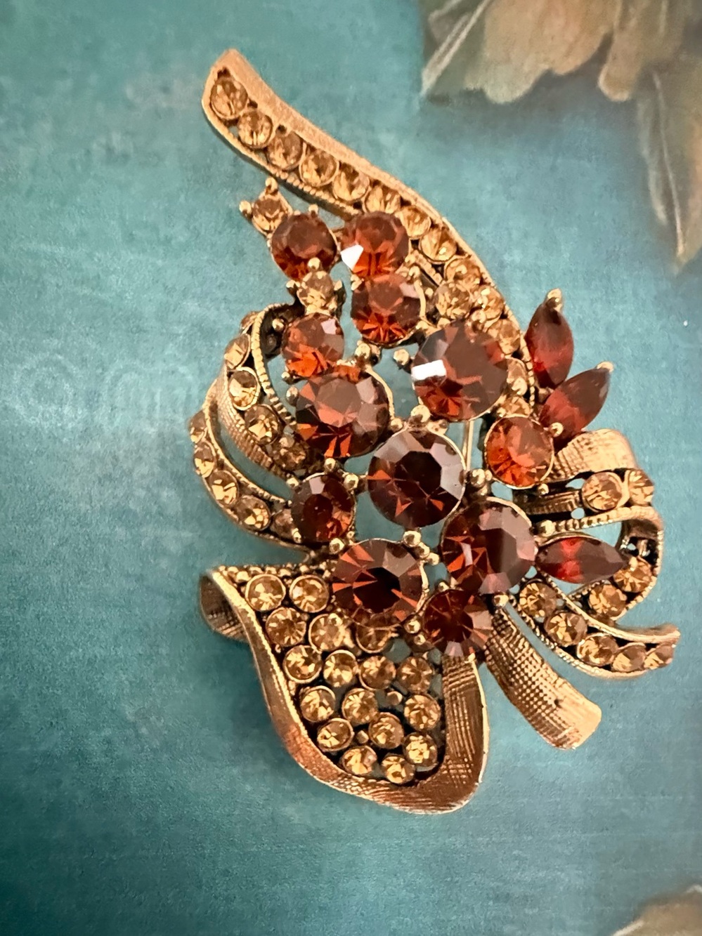 Gold-Tone Amber Crystal Floral Brooch - Women Jewelry